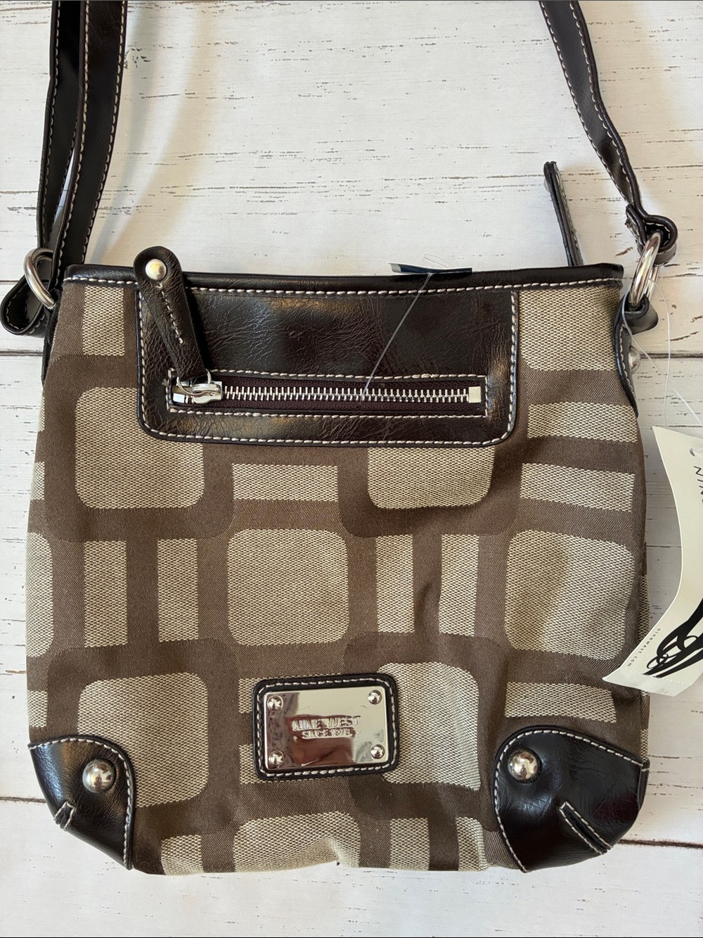 Nine West Khaki/Brown “Reno Signs” Studded Crossbody Bag, NWT